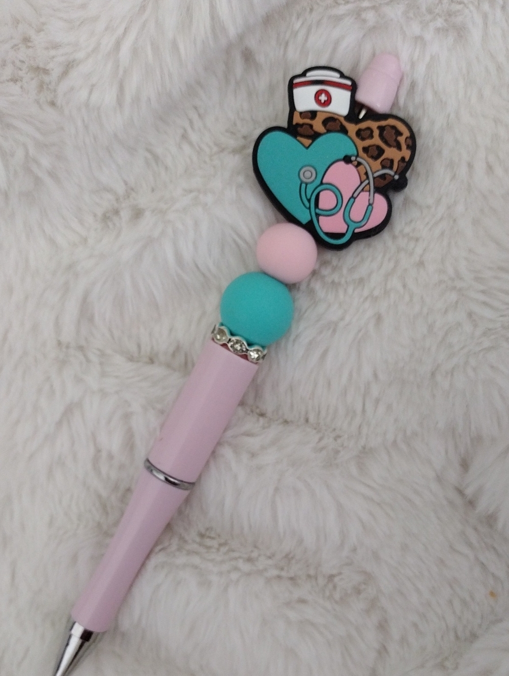 Pink Nurse Heart Pen with Teal Accent
